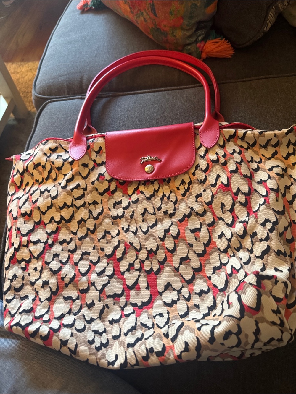 Longchamp pink-Trim Leopard Print Shoulder Bag